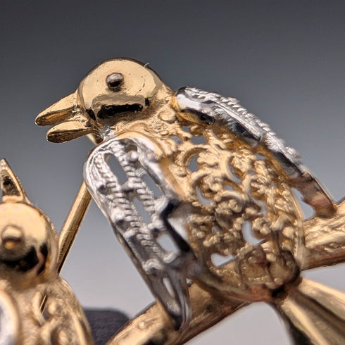 復古鍍金純銀愛情鳥胸針