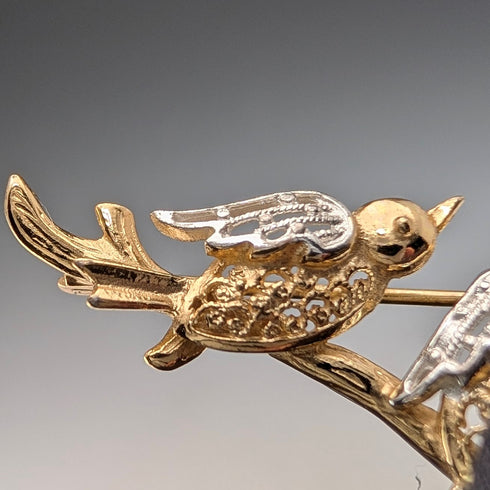 復古鍍金純銀愛情鳥胸針