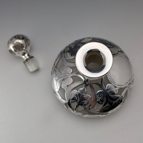 古董美國新藝術風格銀質玻璃香水瓶