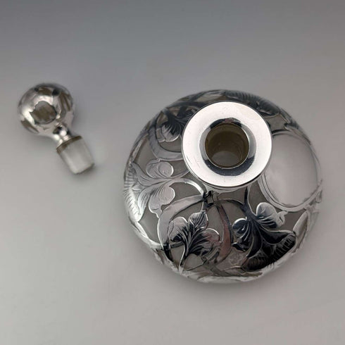 古董美國新藝術風格銀質玻璃香水瓶