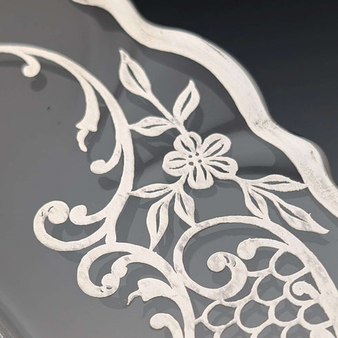 Antique American silver overlay floral decorated glass plate, 27cm diameter