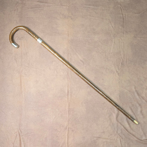 1914 年英國古董棕色桿、彎曲手柄、純銀裝飾手杖,85 厘米,J Howell & Co.