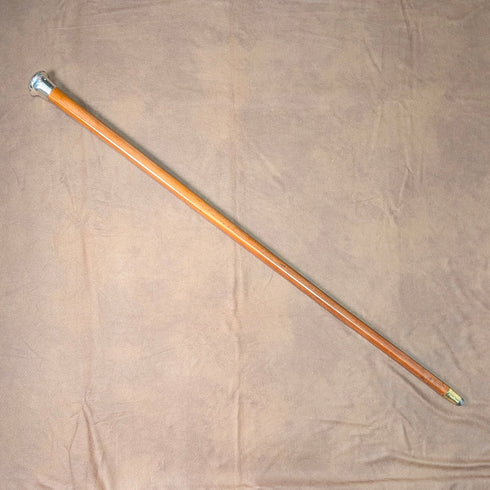 1924 年英國古董棕褐色桿純銀圓形手柄手杖 91 厘米