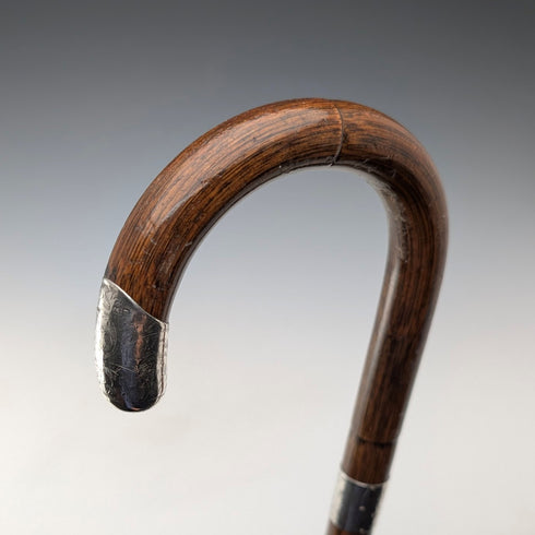 1914 年英國古董棕色桿、彎曲手柄、純銀裝飾手杖,85 厘米,J Howell & Co.