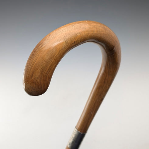 1923年 英国アンティーク タンシャフト 曲がりハンドル 純銀装飾 ステッキ 杖 91cm K&S