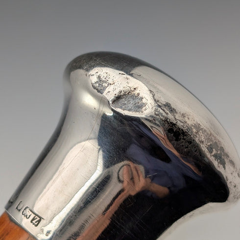 1924 年英國古董棕褐色桿純銀圓形手柄手杖 91 厘米