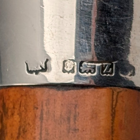 1924 年英國古董棕褐色桿純銀圓形手柄手杖 91 厘米