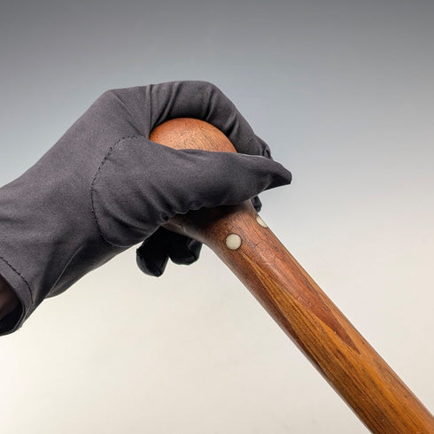 Antique Brown and Tan Marquetry Rondelle Handle Walking Stick 88cm