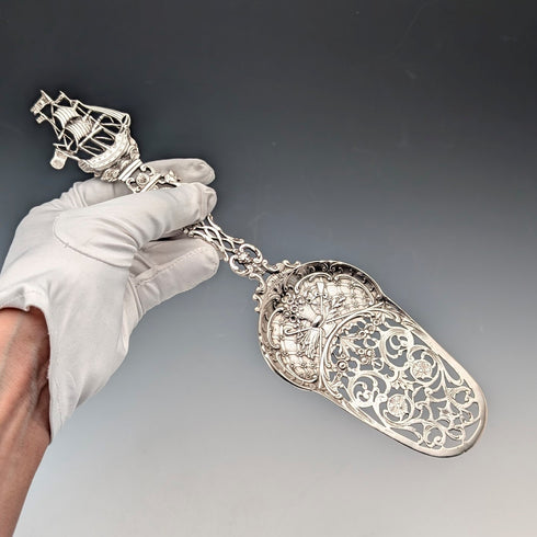 ヴィンテージ コンチネンタルシルバー製 帆船透かし装飾 ペストリーサーバ 83g