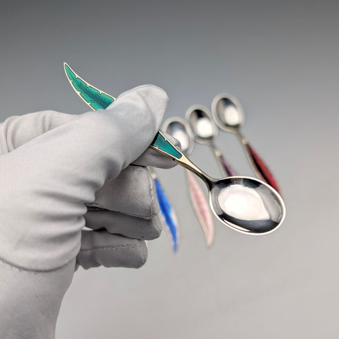 北欧ヴィンテージ エナメル装飾 純銀製 コーヒースプーン6本セット 計45g Otter Hval