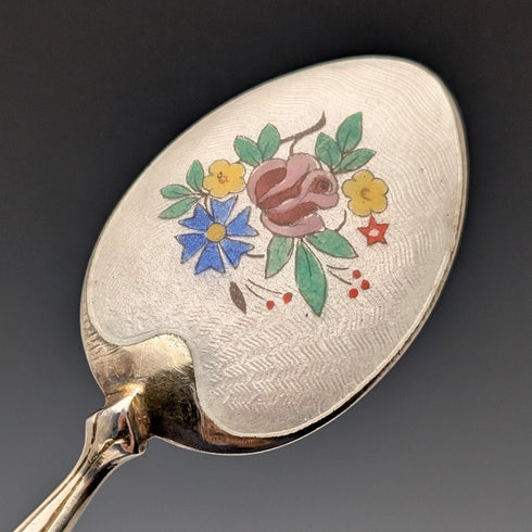 1954年 英国ヴィンテージ エナメル装飾 純銀製 コーヒースプーン6本セット 計71g Turner&Simpson ケース入