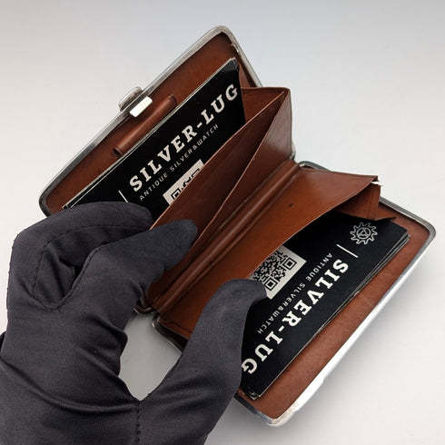 1898年 英国アンティーク 純銀製 両開き型 極厚カードケース 127g レリーフ装飾 Joseph Gloster 極美品