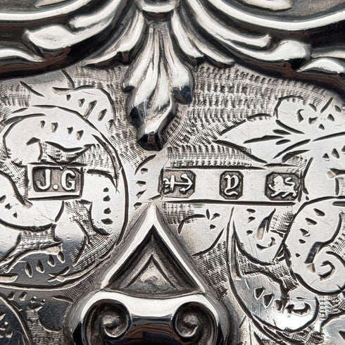 1898年 英国アンティーク 純銀製 両開き型 極厚カードケース 127g レリーフ装飾 Joseph Gloster 極美品