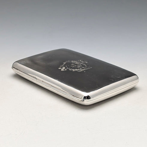 1897 British antique sterling silver double door card case, mirror finish, coat of arms engraved, 107g