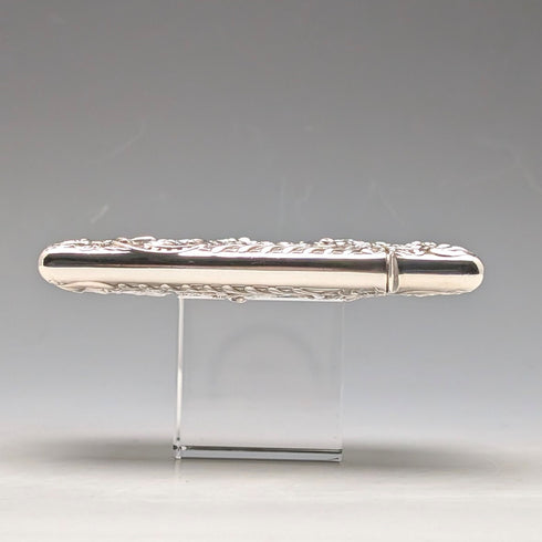 1897 British antique relief angel sculpture sterling silver card case 79g William Comyns