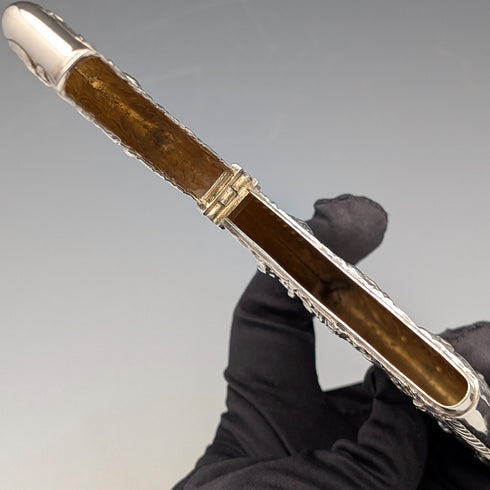 1897 British antique relief angel sculpture sterling silver card case 79g William Comyns