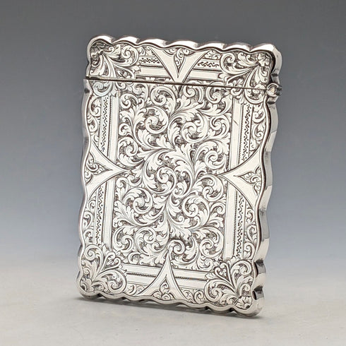 1901 British antique scroll engraved sterling silver card case 68g WILLIAM M. HAYES