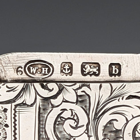 1901 British antique scroll engraved sterling silver card case 68g WILLIAM M. HAYES