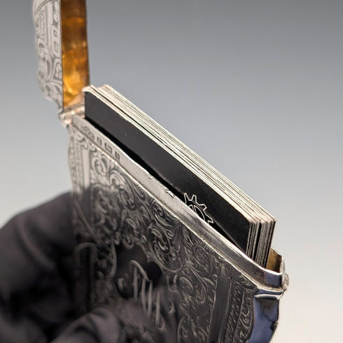 1901 British antique scroll engraved sterling silver card case 68g WILLIAM M. HAYES
