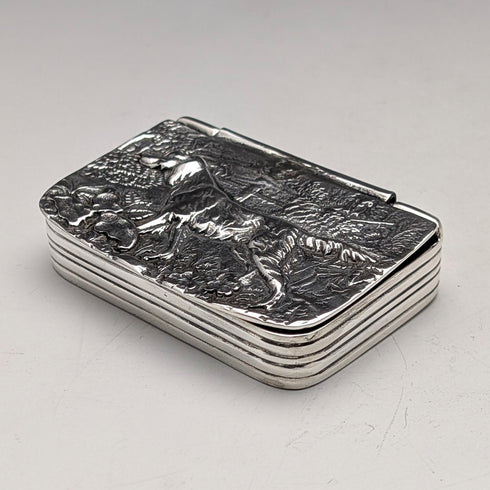 Vintage Hunting Relief Decorated Sterling Silver Square Box 69g