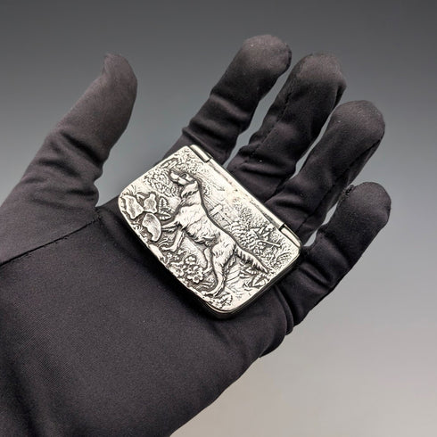 Vintage Hunting Relief Decorated Sterling Silver Square Box 69g