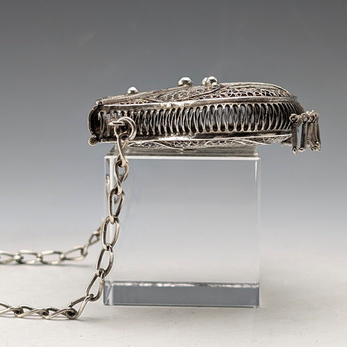 Vintage silver filigree purse with chain, coin purse, 40g