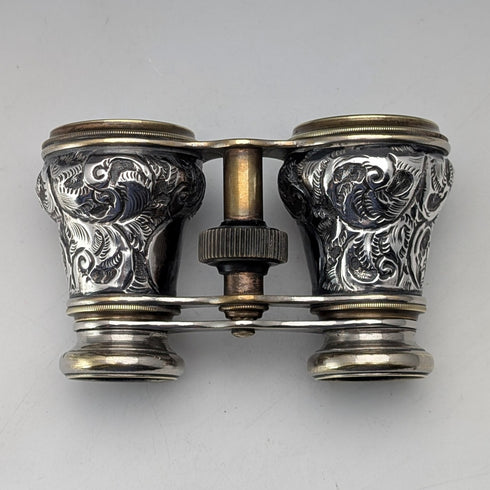 1890年英国アンティーク 純銀レリーフ装飾 オペラグラス 双眼鏡