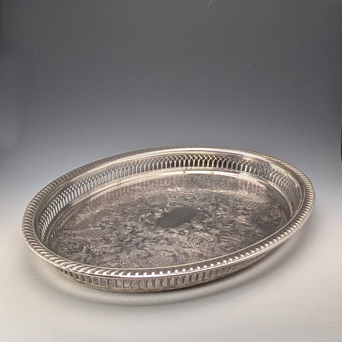 復古英國銀盤橢圓形畫廊托盤,寬 40 厘米