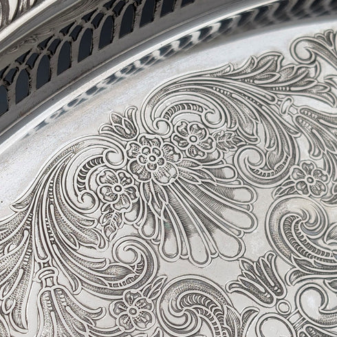 復古英國銀盤橢圓形畫廊托盤,寬 40 厘米