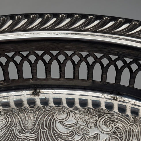 復古英國銀盤橢圓形畫廊托盤,寬 40 厘米