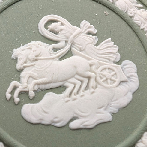 British Vintage Wedgwood Jasperware Cylinder Box, Small Item Holder, Green