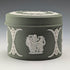 British Vintage Wedgwood Jasperware Cylinder Box, Small Item Holder, Green