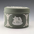 British Vintage Wedgwood Jasperware Cylinder Box, Small Item Holder, Green