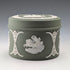 British Vintage Wedgwood Jasperware Cylinder Box, Small Item Holder, Green