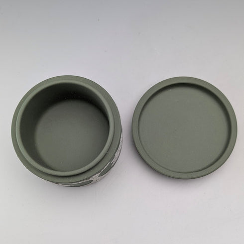 British Vintage Wedgwood Jasperware Cylinder Box, Small Item Holder, Green