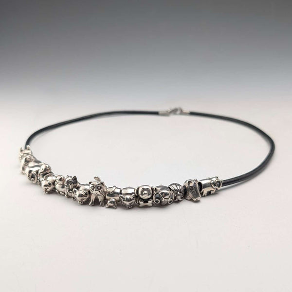 Vintage sterling silver animal beads totaling 56g with leather necklace