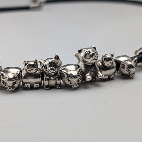 ヴィンテージ 純銀製 アニマルビーズ計56g レザーネックレス付