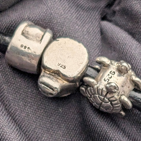 ヴィンテージ 純銀製 アニマルビーズ計56g レザーネックレス付