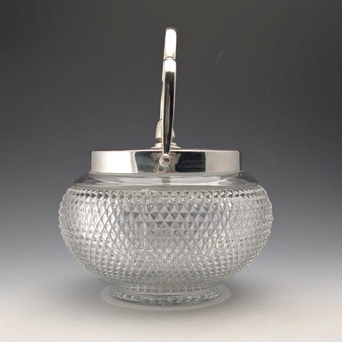 復古英國釘紋玻璃罐,附手柄和鍍銀蓋