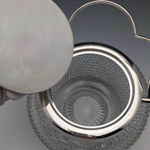 復古英國釘紋玻璃罐,附手柄和鍍銀蓋