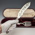 Circa 1852 British antique sterling silver handle fish server pair in case by John Gilbert