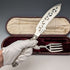 Circa 1852 British antique sterling silver handle fish server pair in case by John Gilbert