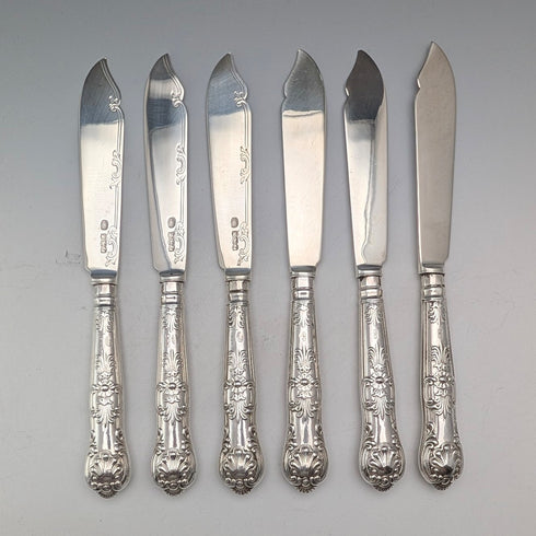 1923年 英国アンティーク 総純銀製 フィッシュカトラリーセット 6ペア 計653g 木箱入り Alexander Clarke