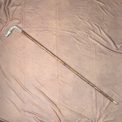 古董英國棕色軸純銀馬頭柄手杖 92 公分 Emma Blumenstein