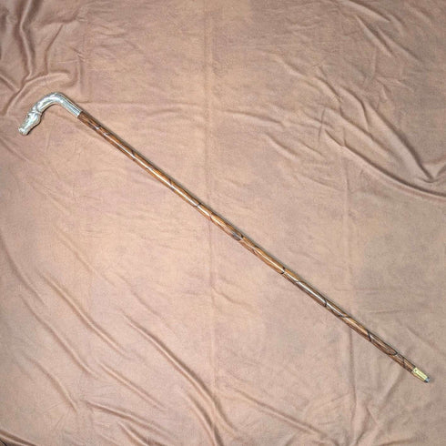 Antique British brown shaft sterling silver horsehead handle walking stick 92cm Emma Blumenstein