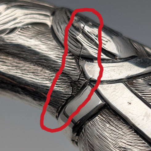 古董英國棕色軸純銀馬頭柄手杖 92 公分 Emma Blumenstein