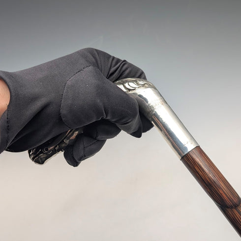 古董英國棕色軸純銀馬頭柄手杖 92 公分 Emma Blumenstein
