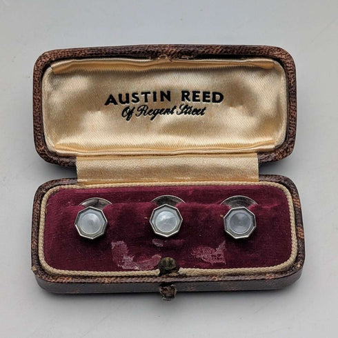 英國復古純銀和白色珍珠母襯衫紐扣,3 件套,AUSTIN REED,以防萬一