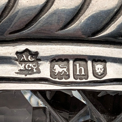 1904 British antique pure silver lid cylindrical cut glass jar The Alexander Clark