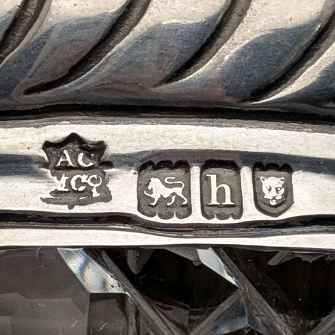 1904年 英国アンティーク 純銀蓋 筒型カットガラスジャー The Alexander Clark